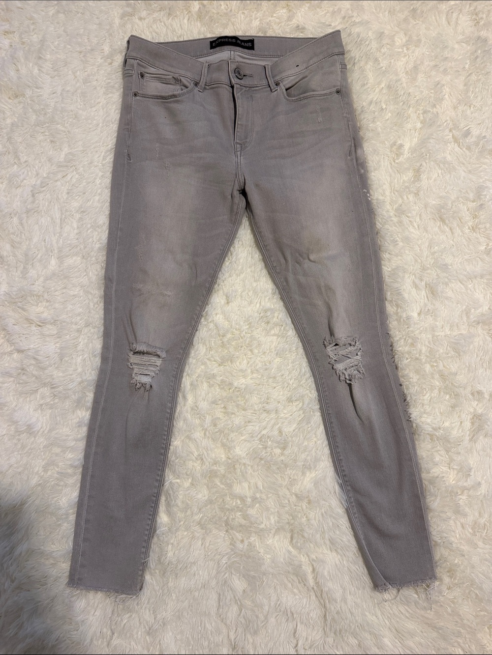 Express Skinny Ripped Jeans — Light Gray